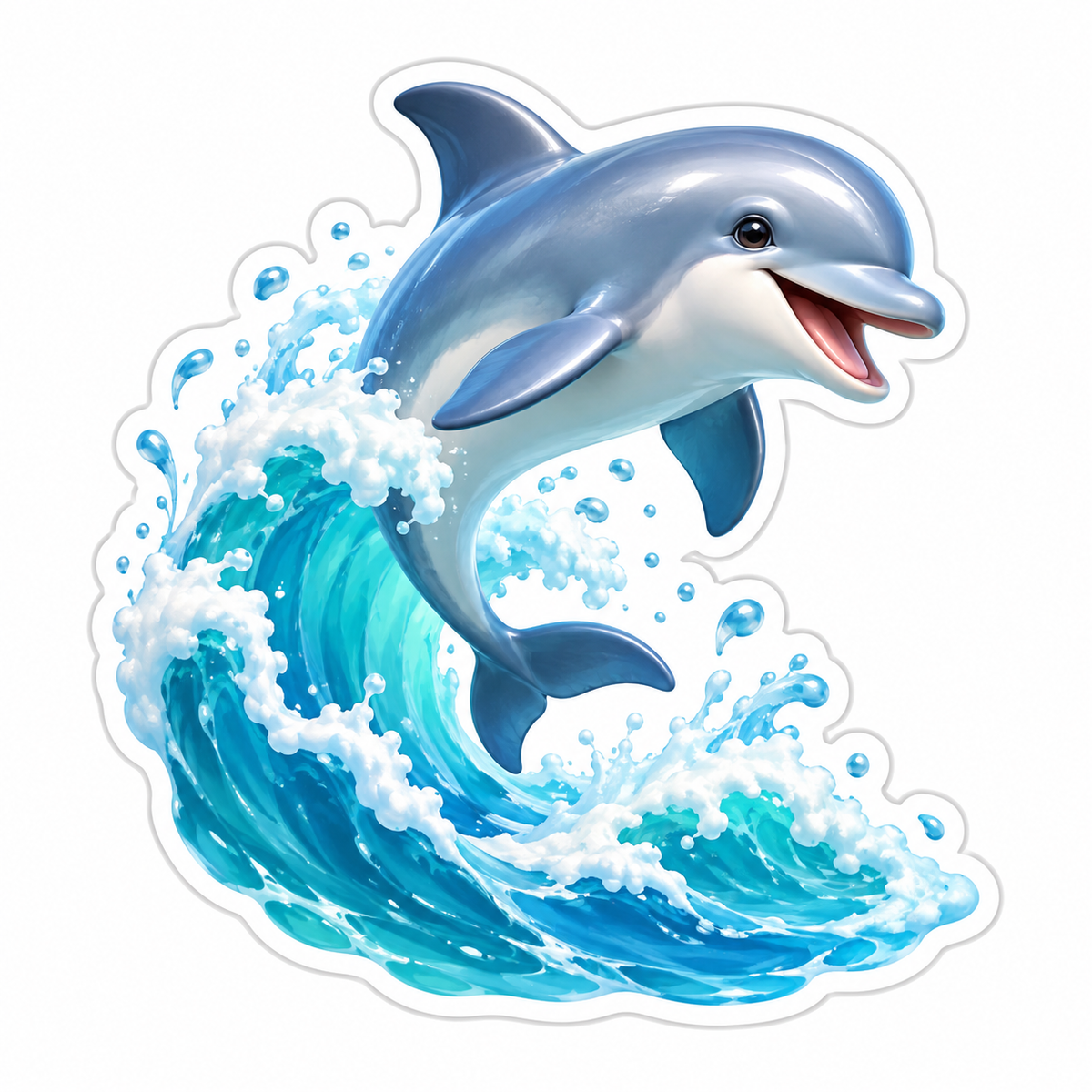 Silver Blue Dolphin Aquamarine Wave Vinyl Sticker Decal
