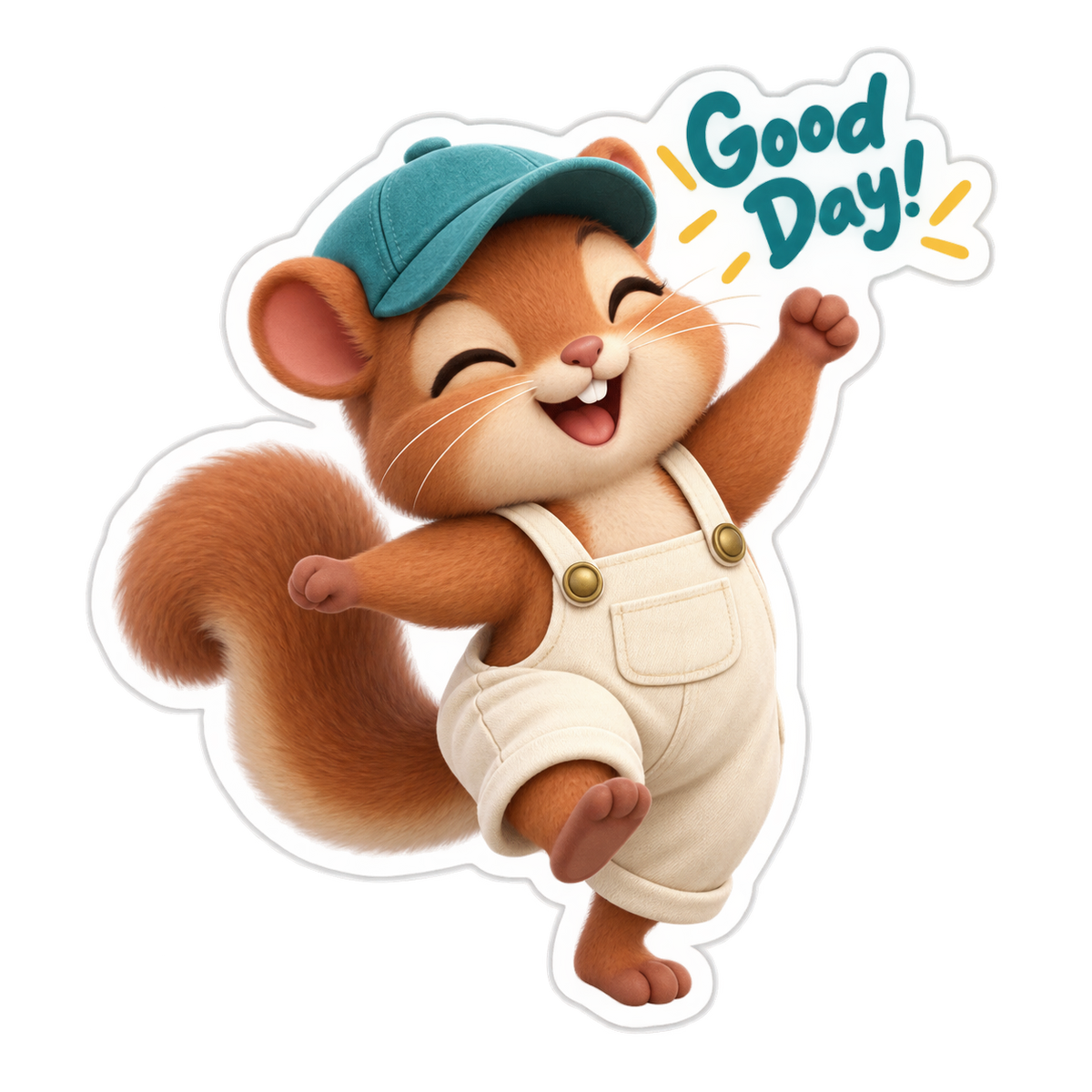 Cinnamon Dormouse In Teal Cap And Cream Overalls Vinyl Sticker Decal