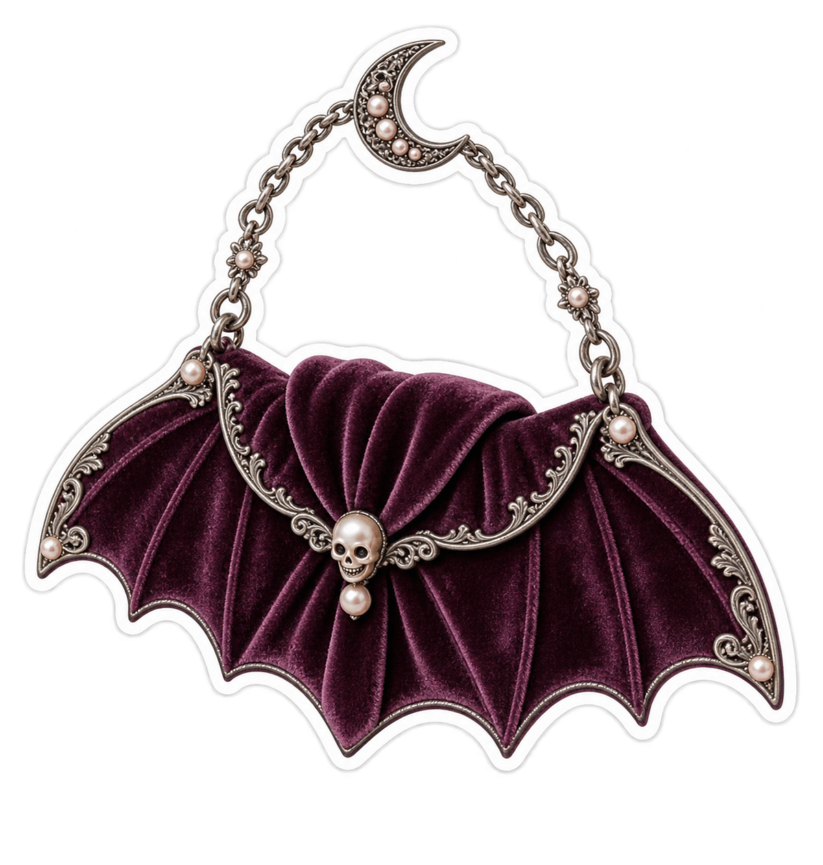 Plum Velvet Bat Bag Pearl Skull Vinyl Sticker Decal