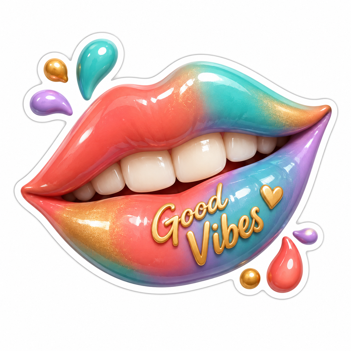 Colorful Smiling Lips Paint Droplets Vinyl Sticker Decal