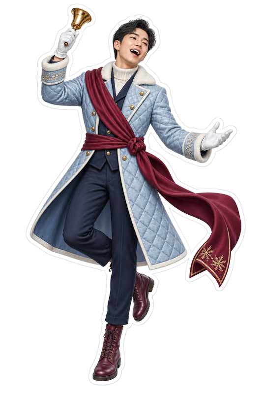 Christmas Caroler Man Gray Coat Red Sash Vinyl Sticker Decal