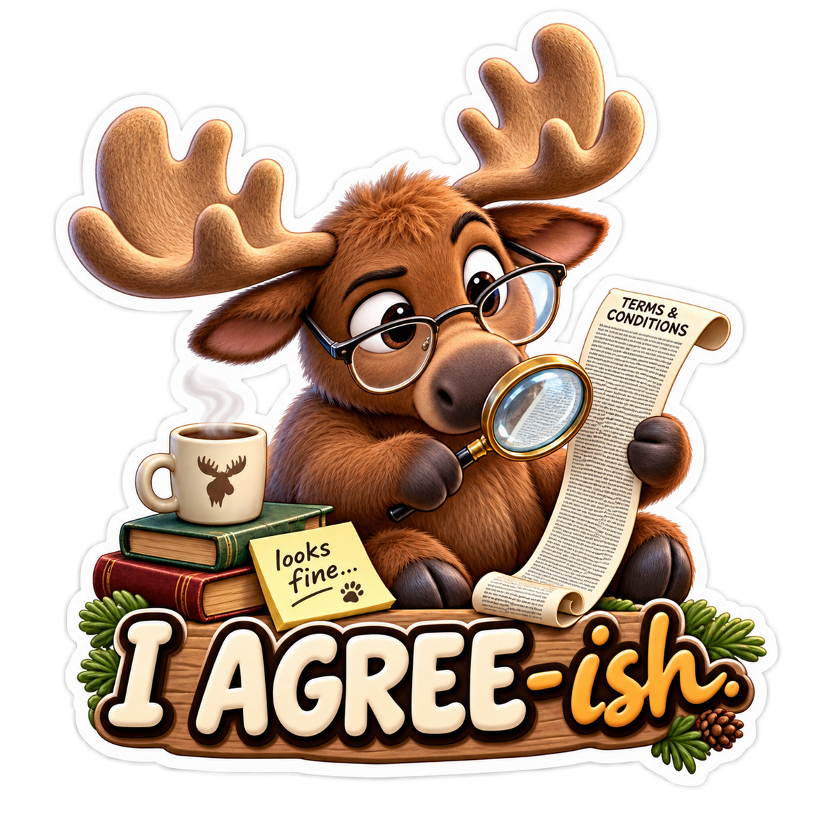I Agree Ish Moose Reading Document Vinyl Sticker Decal