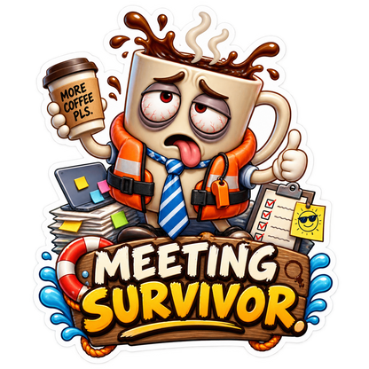 Meeting Survivor Tired Coffee Mug Vinyl Sticker Decal