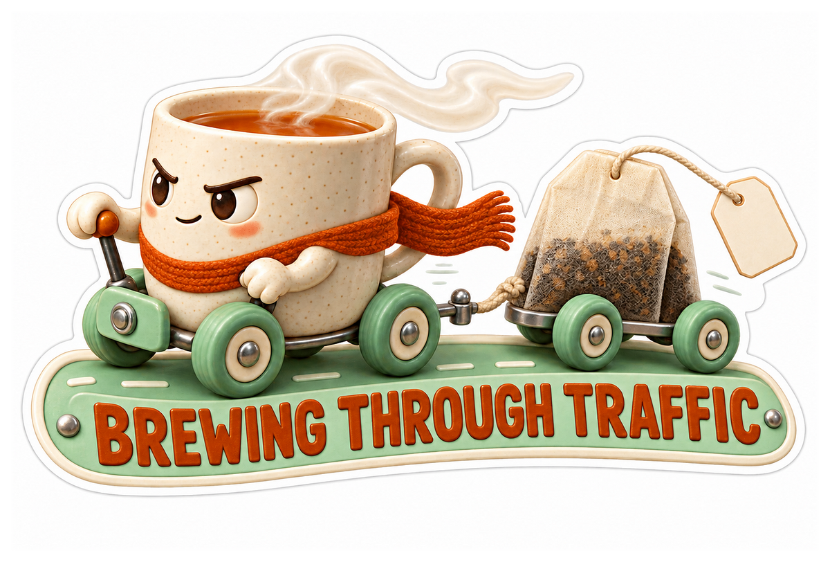 Brewing through Traffic Coffee Skateboard Vinyl Sticker Decal