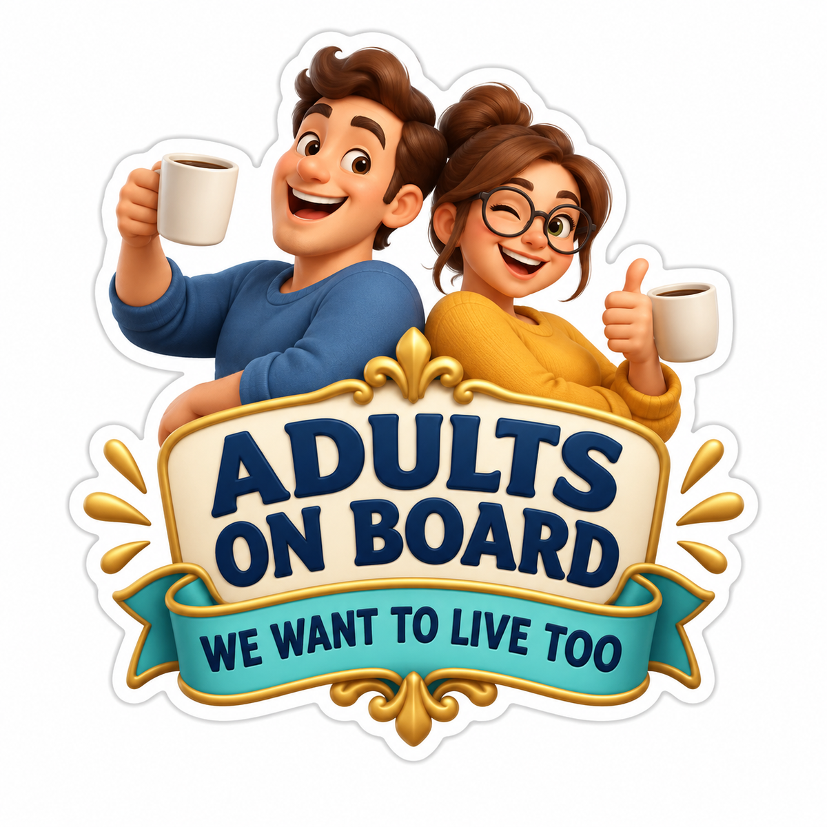 Adults On Board We Want To Live Too Navy Teal Vinyl Sticker Decal
