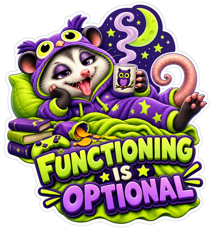 Functioning Is Optional Cozy Opossum Vinyl Sticker Decal