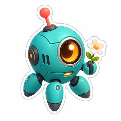 Spherical Teal Service Robot Vinyl Sticker Decal