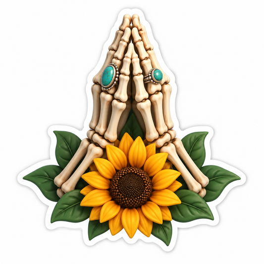 Two Decorative Skeleton Hands Clasped In Prayer Vinyl Sticker Decal