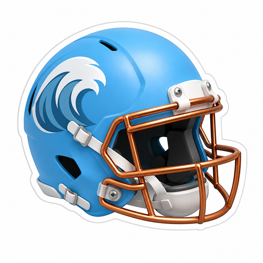 Blue Football Helmet White Ocean Wave Vinyl Sticker Decal