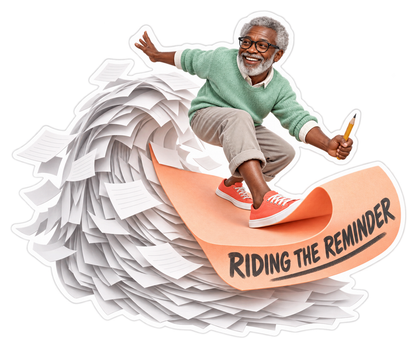 Riding the Reminder Man on Sticky Note Vinyl Sticker Decal