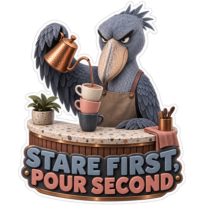 Stare First Pour Second Shoebill with Coffee Vinyl Sticker Decal