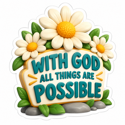 With God All Things Are Possible Cream Gold Vinyl Sticker Decal