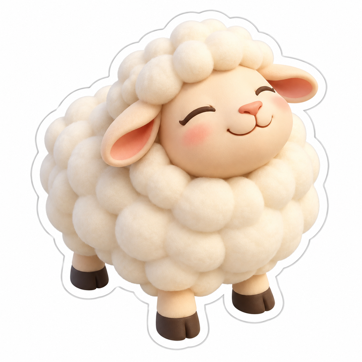 Round Fluffy Cream Sheep Vinyl Sticker Decal