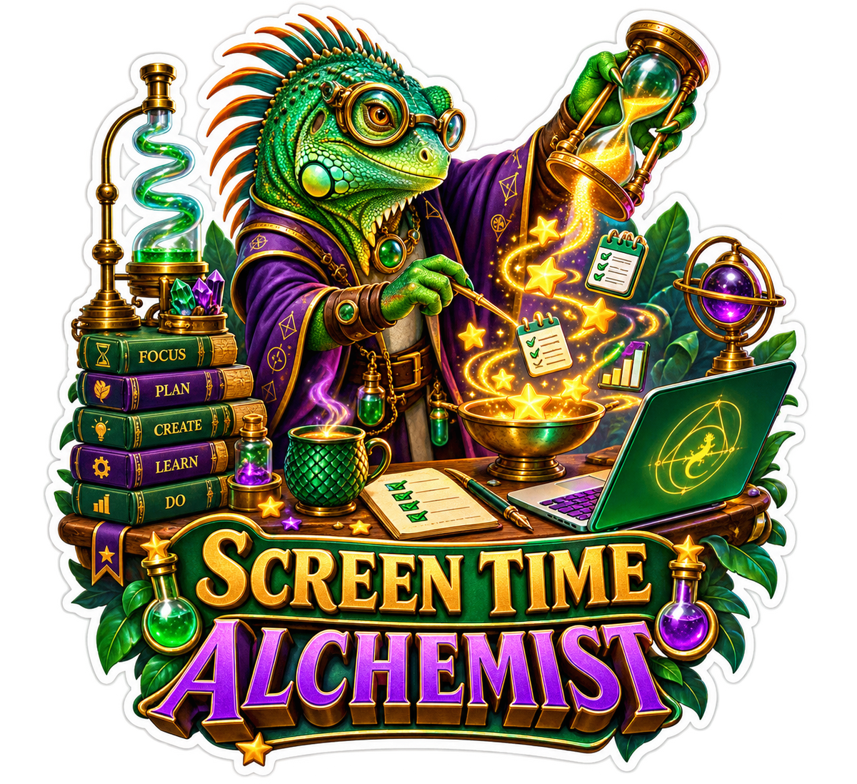 Screen Time Alchemist Iguana Vinyl Sticker Decal
