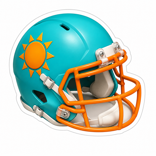 Teal Football Helmet with Orange Sun Vinyl Sticker Decal