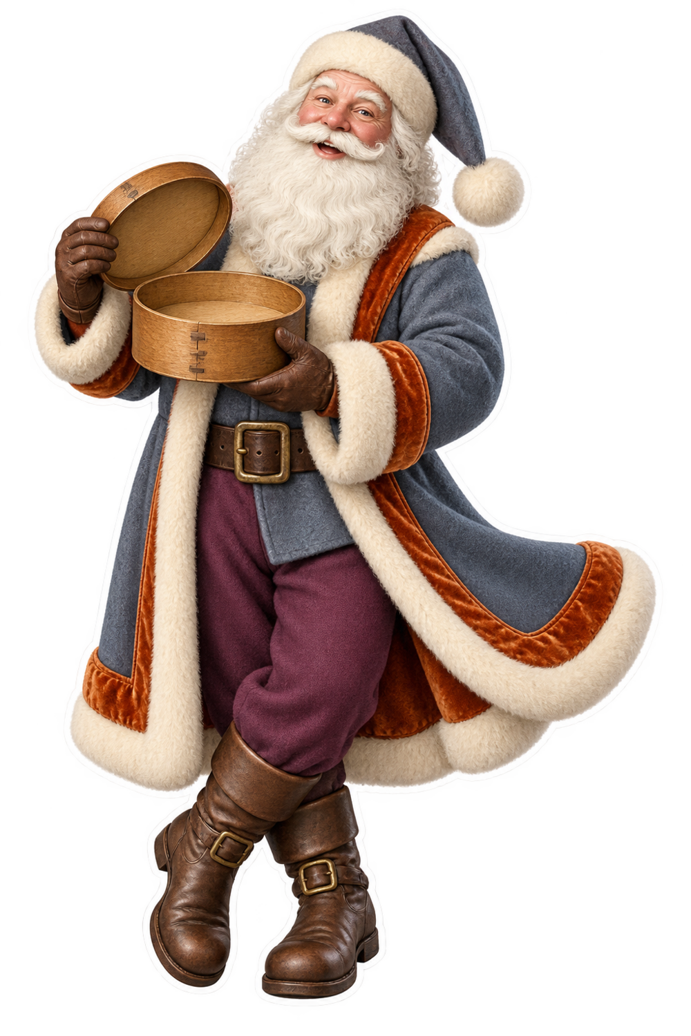 Santa Antique Bentwood Collar Box Vinyl Sticker Decal