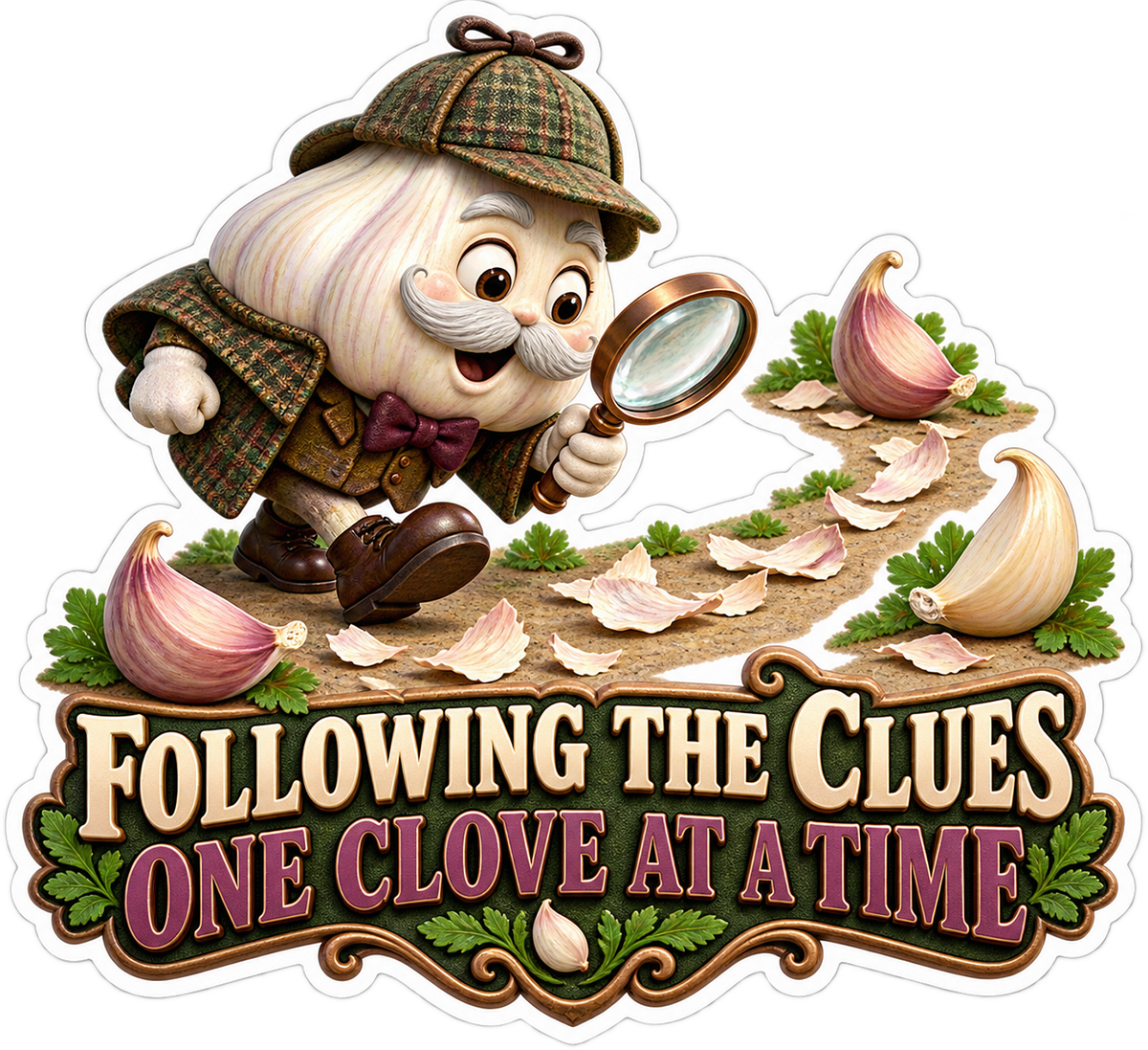 Garlic Clove Detective Vinyl Sticker Decal