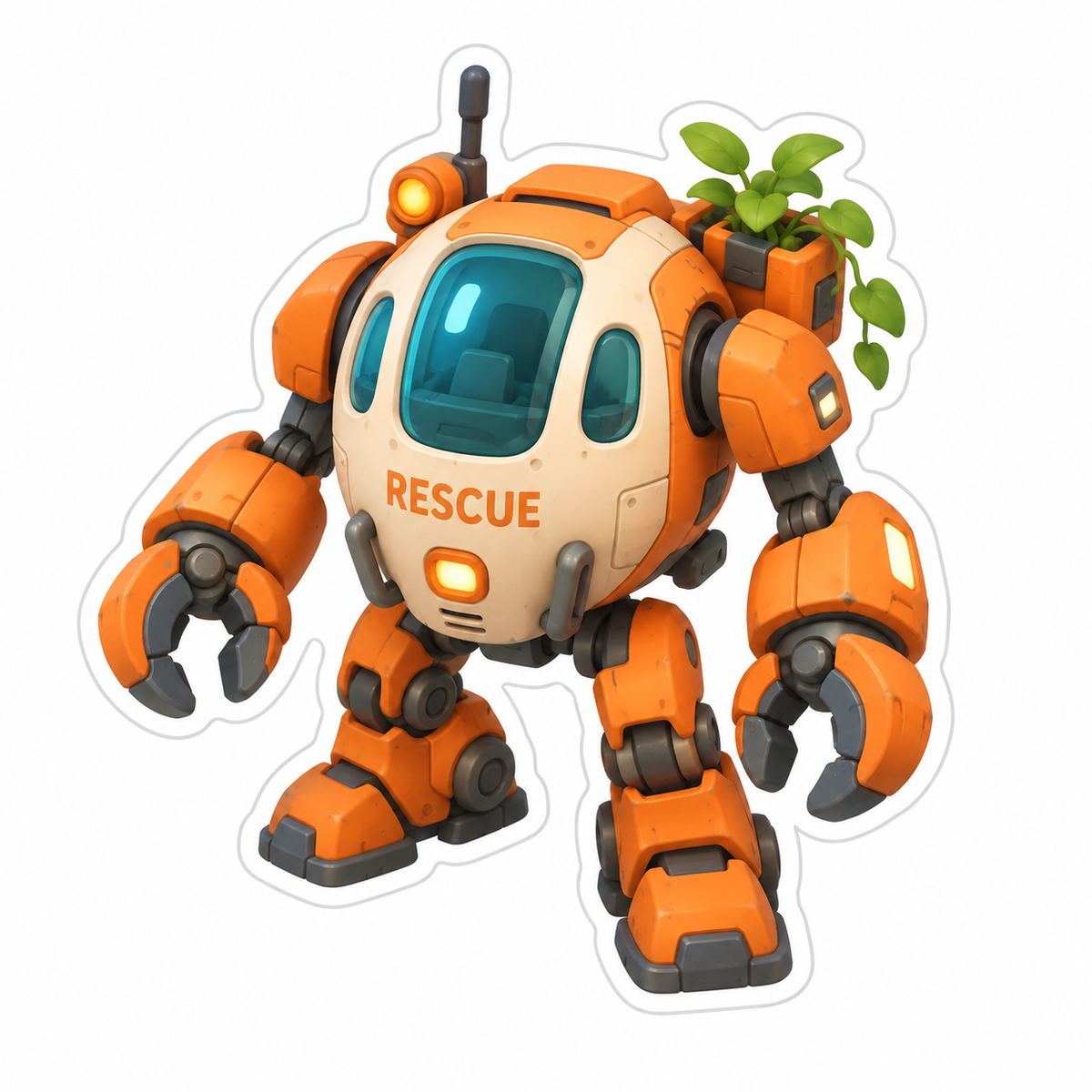 Orange Rescue Mech With Oval Cream Torso Vinyl Sticker Decal