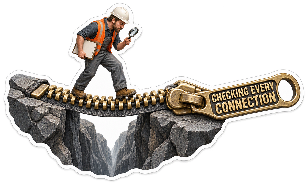 Checking Every Connection Man Zipper Bridge Vinyl Sticker Decal