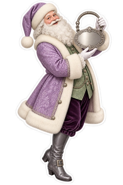 Santa Victorian Silver Bottle Label Clip Vinyl Sticker Decal