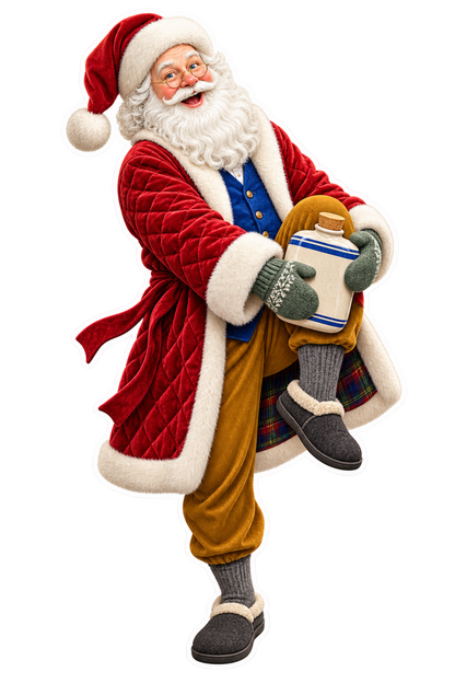 Santa Antique Stoneware Foot Warmer Vinyl Sticker Decal