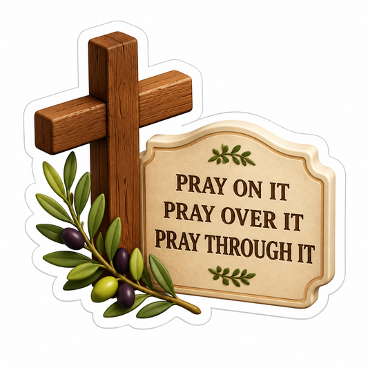 Prayer Quote with Wooden Cross and Olive Branch Vinyl Sticker Decal