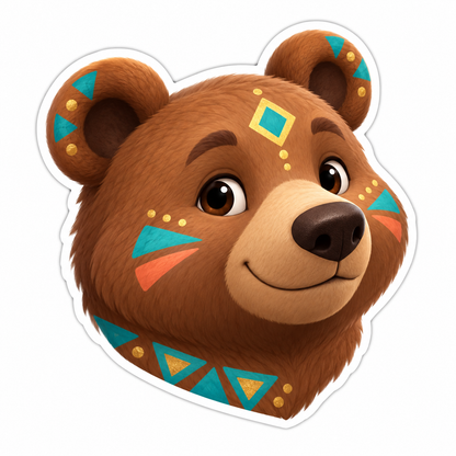 Gentle Bear Head In Brown Vinyl Sticker Decal