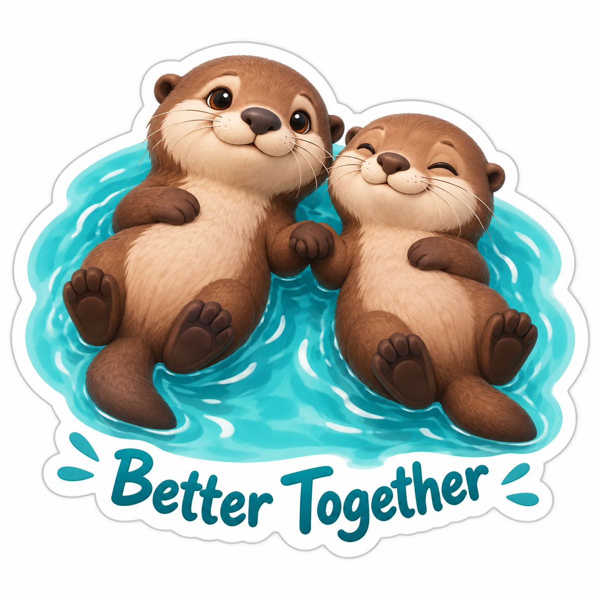Two Cute Brown Otters Floating Vinyl Sticker Decal