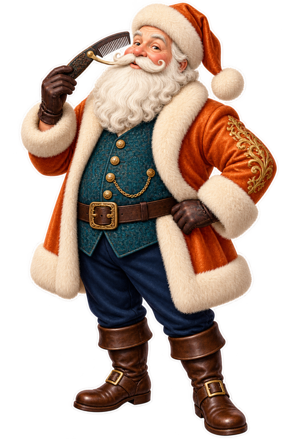 Santa Victorian Folding Moustache Comb Vinyl Sticker Decal
