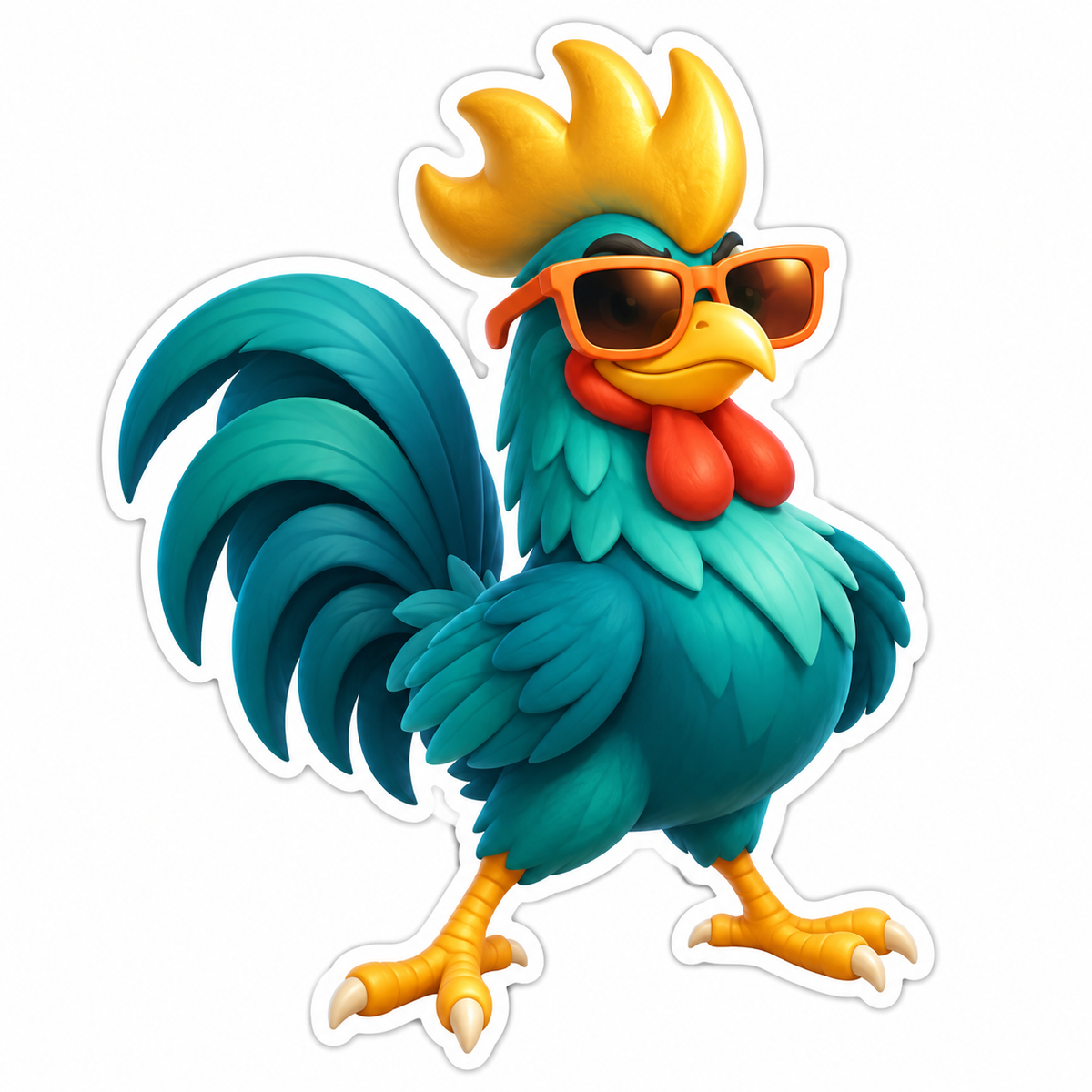 Rooster Orange Sunglasses Golden Crest Vinyl Sticker Decal