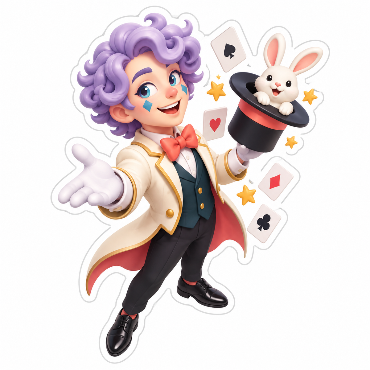 Stage Magician With Lavender Curly Hair Vinyl Sticker Decal