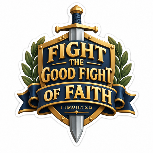 Fight Good Fight of Faith Gold Navy Quote Vinyl Sticker Decal