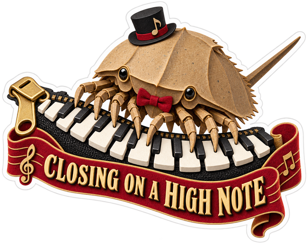 Closing on a High Note Horseshoe Crab Piano Vinyl Sticker Decal