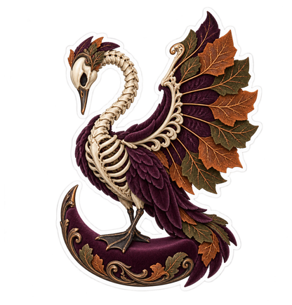 Plum Velvet Skeleton Swan Pumpkin Leaf Fan Vinyl Sticker Decal
