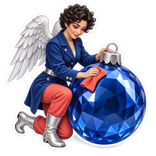 Christmas Angel Polishing Blue Ornament Vinyl Sticker Decal