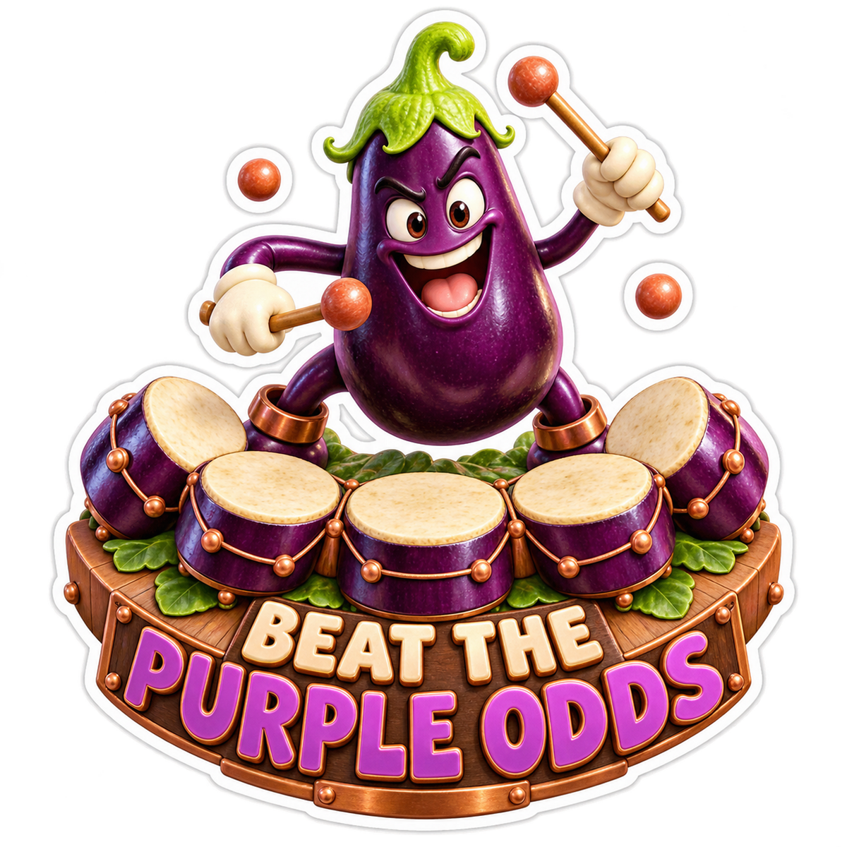 Beat the Purple Odds Eggplant Drummer Vinyl Sticker Decal