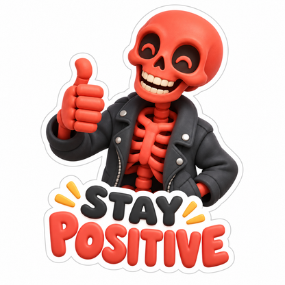 Stay Positive Red Skeleton Black Jacket Vinyl Sticker Decal
