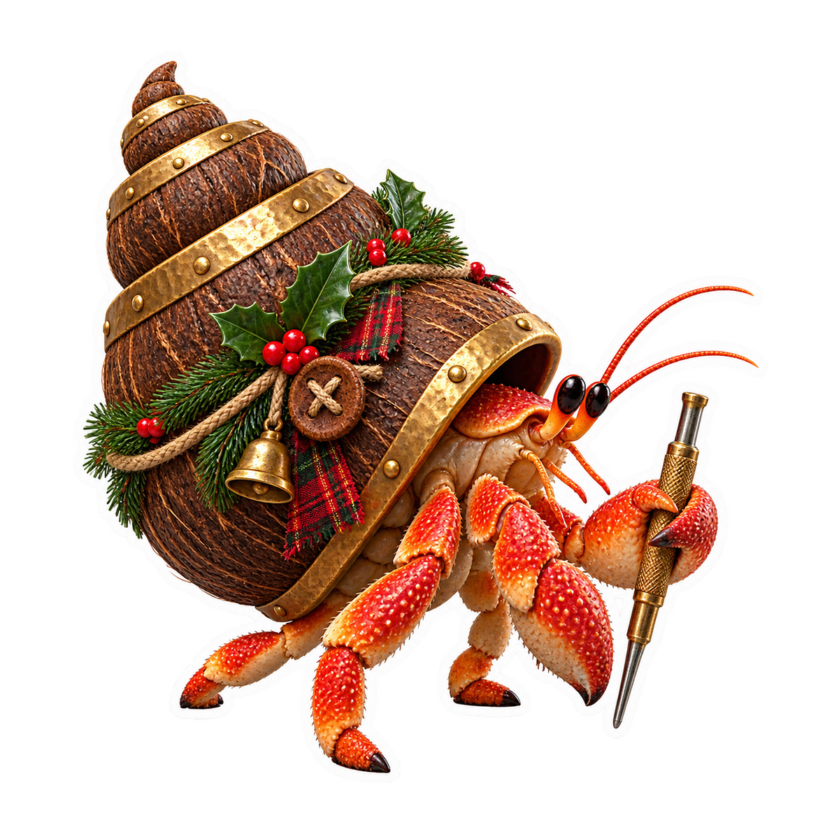 Coconut Shell Hermit Crab Hinge Pin Puncher Vinyl Sticker Decal