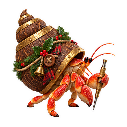 Coconut Shell Hermit Crab Hinge Pin Puncher Vinyl Sticker Decal