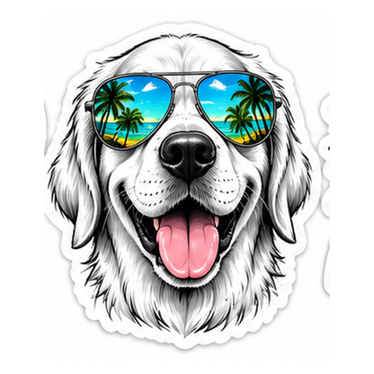 Golden Dog Beach Sunglasses Car Window Vinyl Sticker Decal