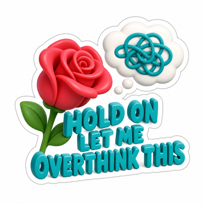 Hold On Let Me Overthink This Rose Teal Bubble Vinyl Sticker Decal