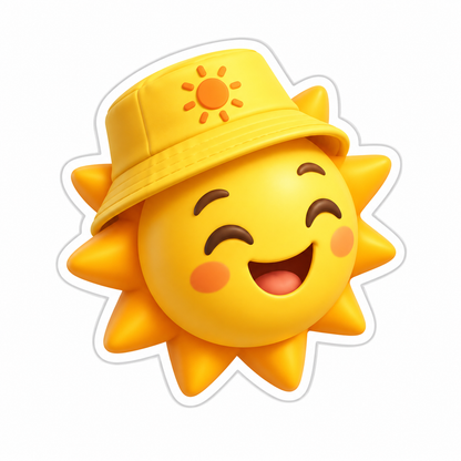 Smiling Golden Sun Wearing Yellow Bucket Hat Vinyl Sticker Decal
