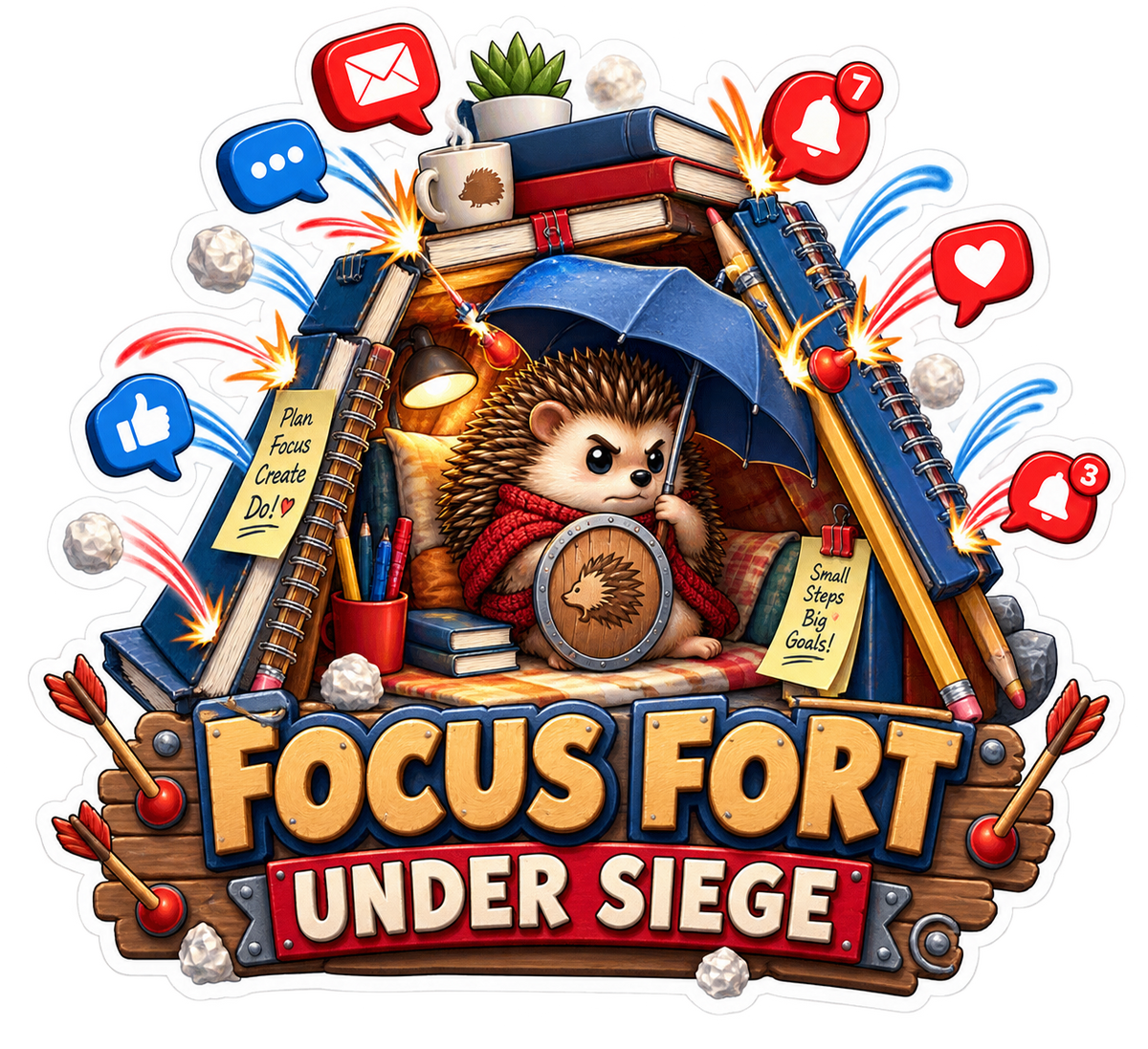 Focus Fort under Siege Hedgehog Fortress Vinyl Sticker Decal