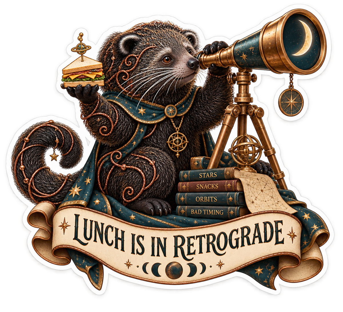 Lunch Is in Retrograde Otter Telescope Vinyl Sticker Decal