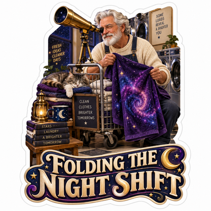 Folding the Night Shift Man Laundry Vinyl Sticker Decal