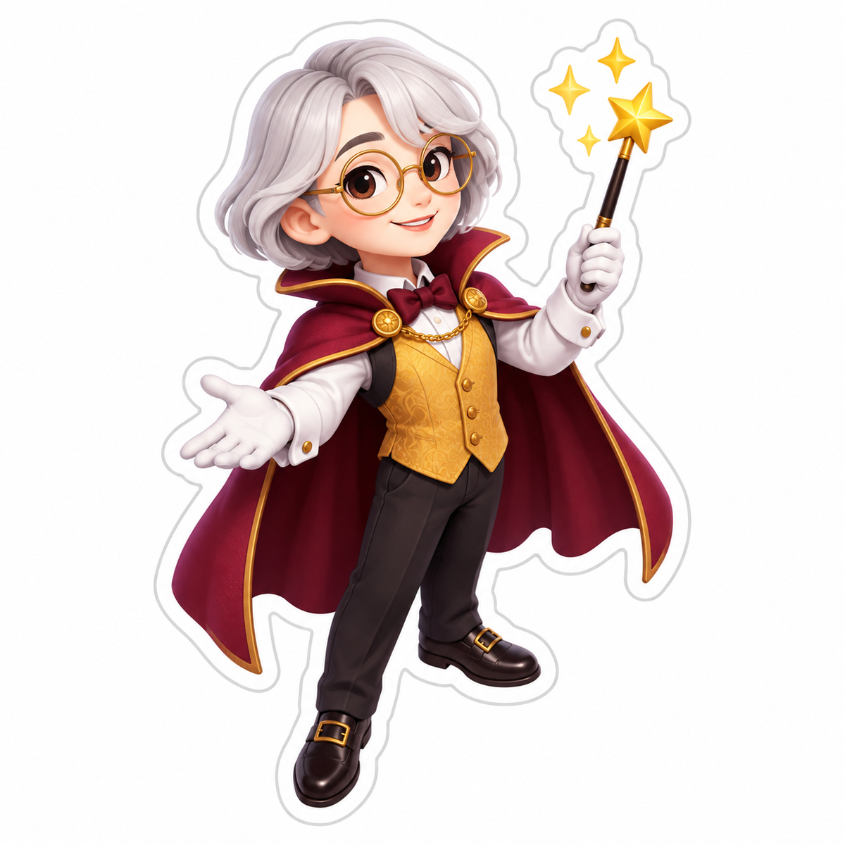 Theatrical Magician With Silver Bob Hair Vinyl Sticker Decal