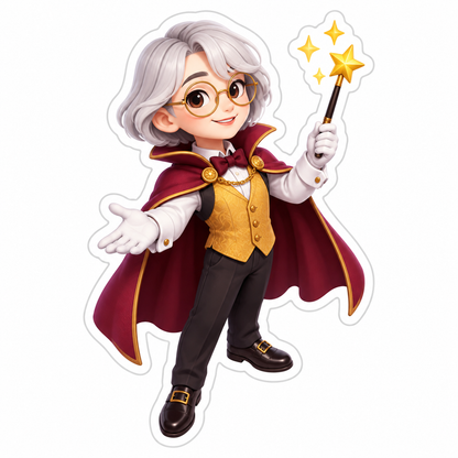 Theatrical Magician With Silver Bob Hair Vinyl Sticker Decal