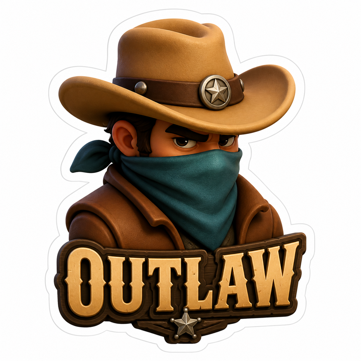 Outlaw Cowboy with Teal Face Bandana Vinyl Sticker Decal