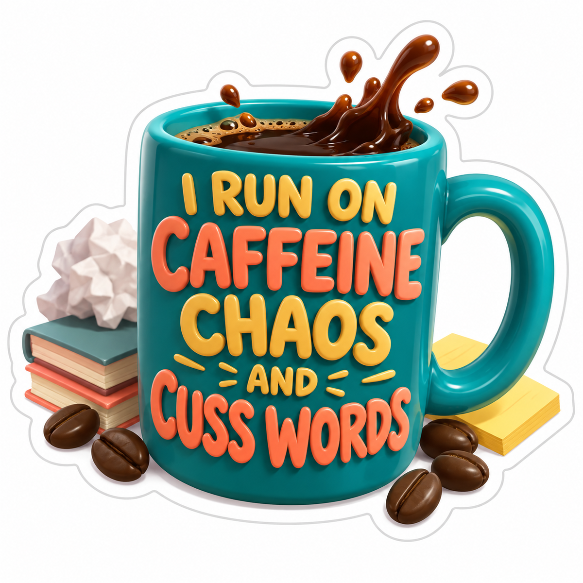 I Run On Caffeine Chaos And Cuss Words Vinyl Sticker Decal