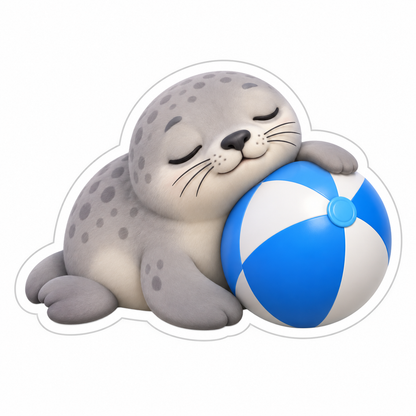 Round Sleepy Gray Seal Pup Vinyl Sticker Decal